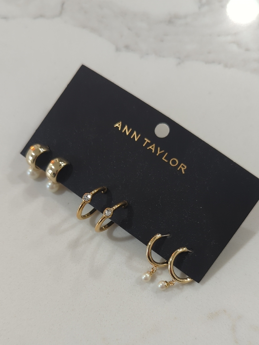 Ann Taylor Gold Trio Hoop Earring Set with Pearls and Crystals